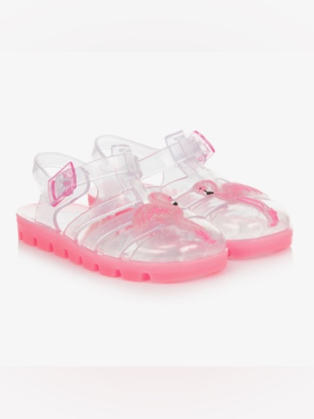 Sophia Webster Mini: UK Kids Clear Pink Jelly Sandals with Flamingo Accent